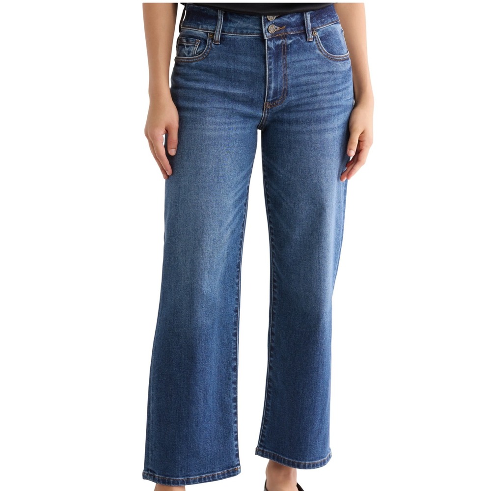 KUT from the Kloth Lucy High Rise Wide Leg Jeans 8 Medium Wash Double Button